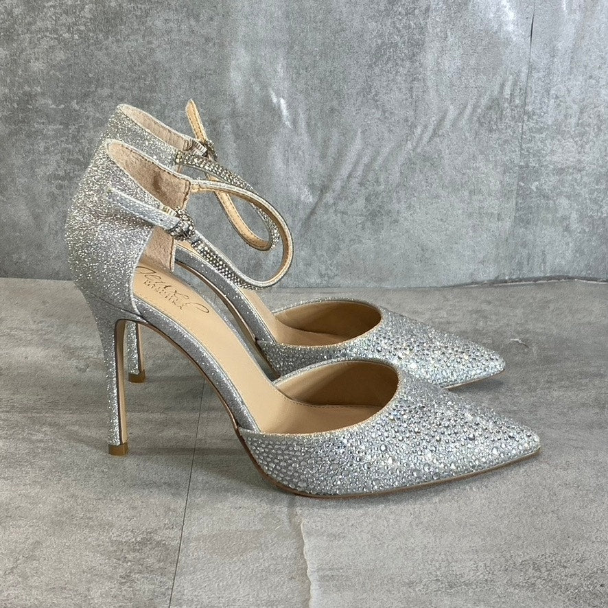 JEWEL BAGLEY MISCHKA Women's Silver Glitter Jailene Pointed-Toe Stiletto Pumps SZ 7.5
