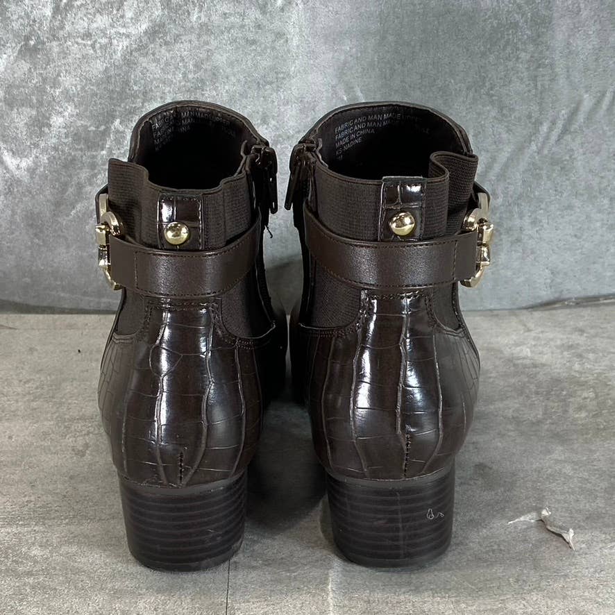 KAREN SCOTT Women's Dark Brown Nadine Almond-Toe Side-Zip Ankle Boots SZ 7