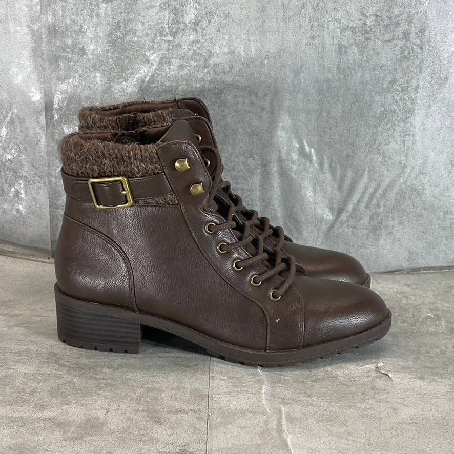 STYLE & CO Women's Chocolate Gaiel Lace-Up Cold-Weather Lug-Sole Boots SZ 8.5