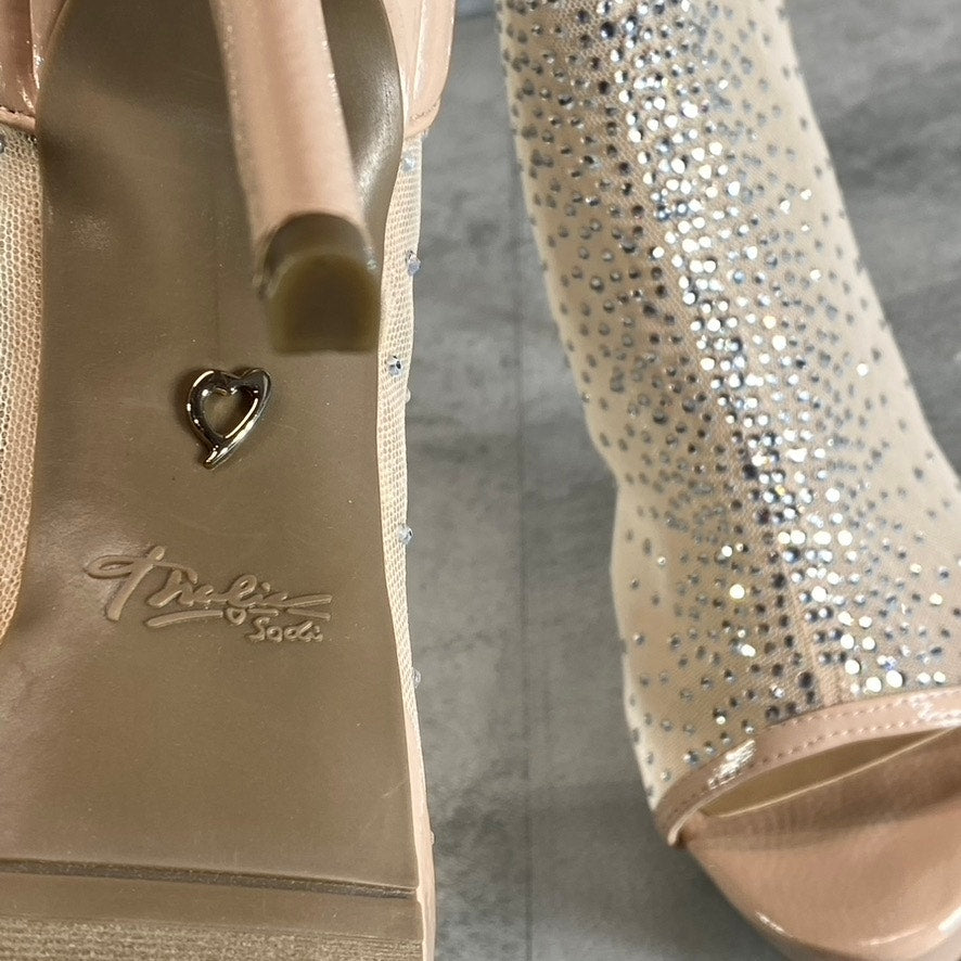 THALIA SODI Women's Nude Mesh Desire Rhinestone Peep-Toe Stiletto Heels SZ 8.5