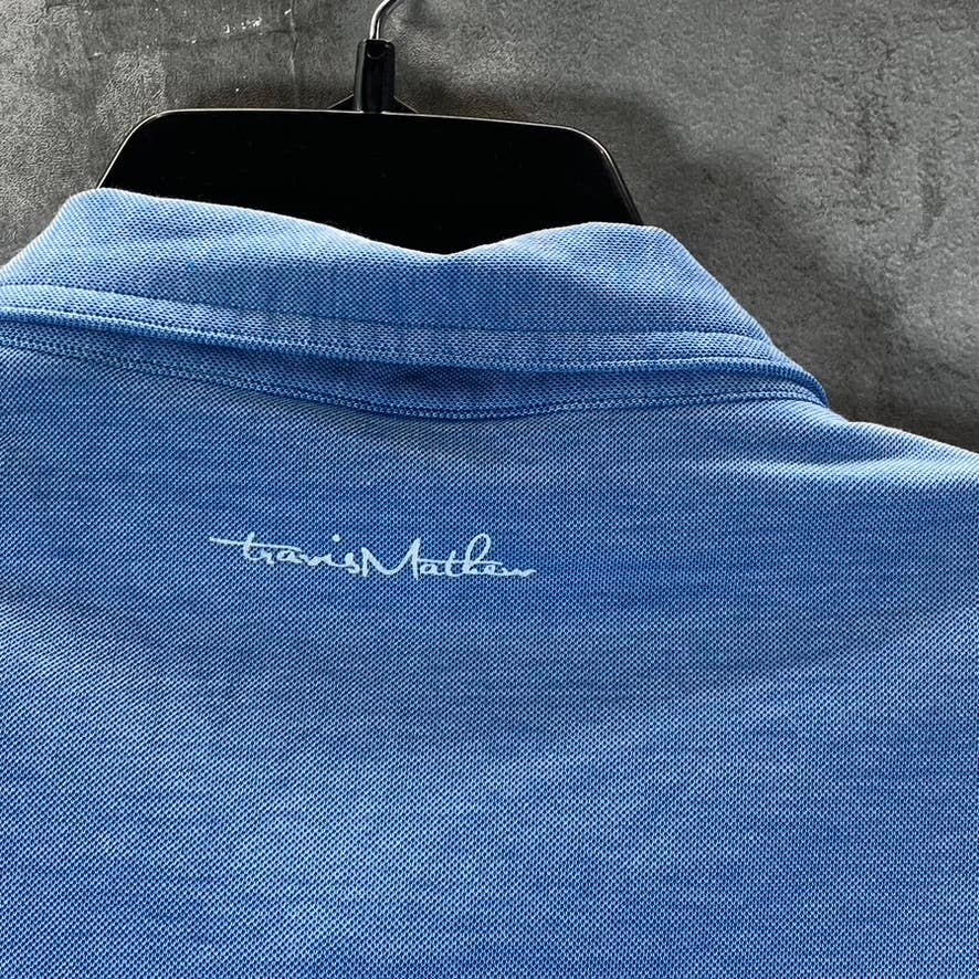 TRAVIS MATHEW Men's Blue Heathered Short-Sleeve Pima Polo Shirt SZ L