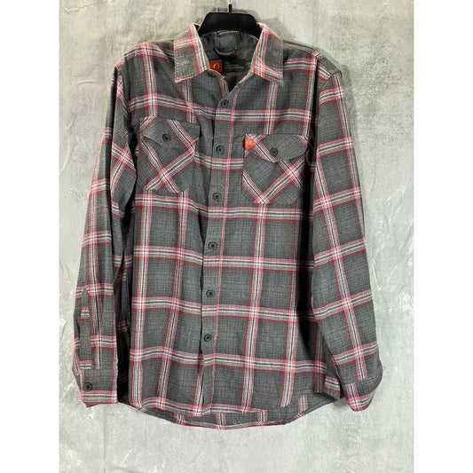 THE AMERICAN OUTDOORSMAN Men's Gray/Red Plaid Button-Up Flannel Shirt SZ L