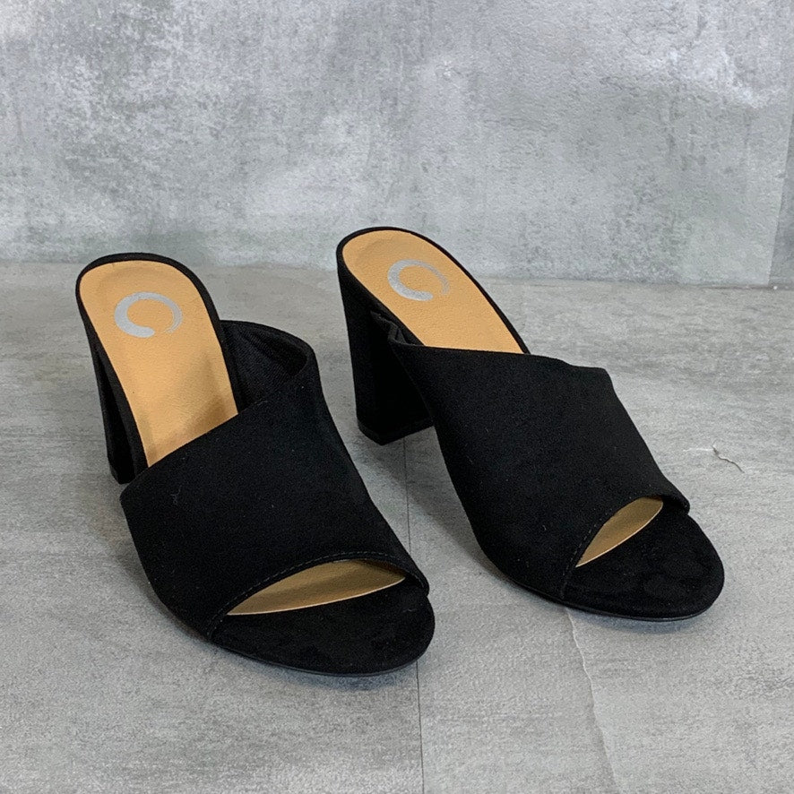 JOURNEE COLLECTION Black Faux Suede Allea Slip-On Block Heel Sandals SZ 6