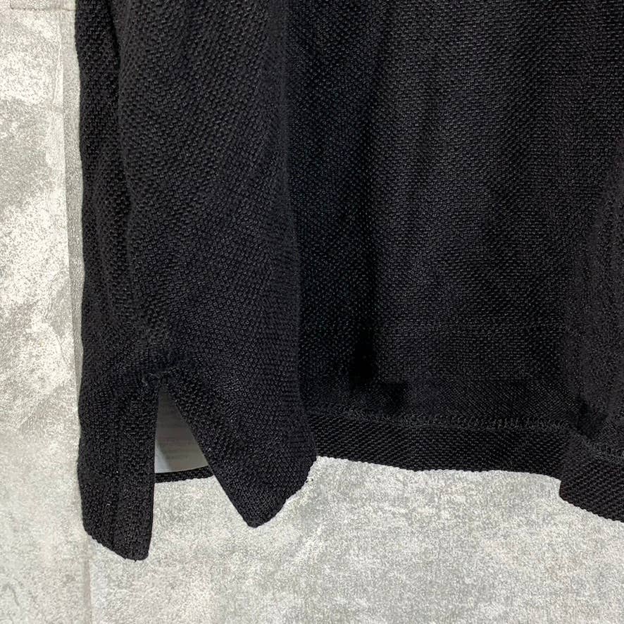 ERMENEGILDO ZEGNA Men's Black Textured Silk Blend Short-Sleeve Polo Shirt SZ L