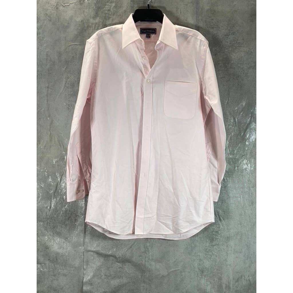 PAUL FREDRICK Men's Pink Classic-Fit Two Ply Cotton Oxford Shirt SZ 15.5-32