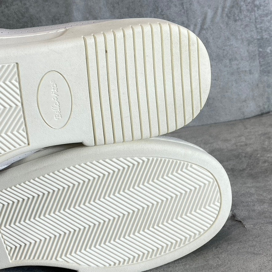 BELLA-VITA Women's Extra Wide White Leather Perforated Maribel Slip-On Sneakers