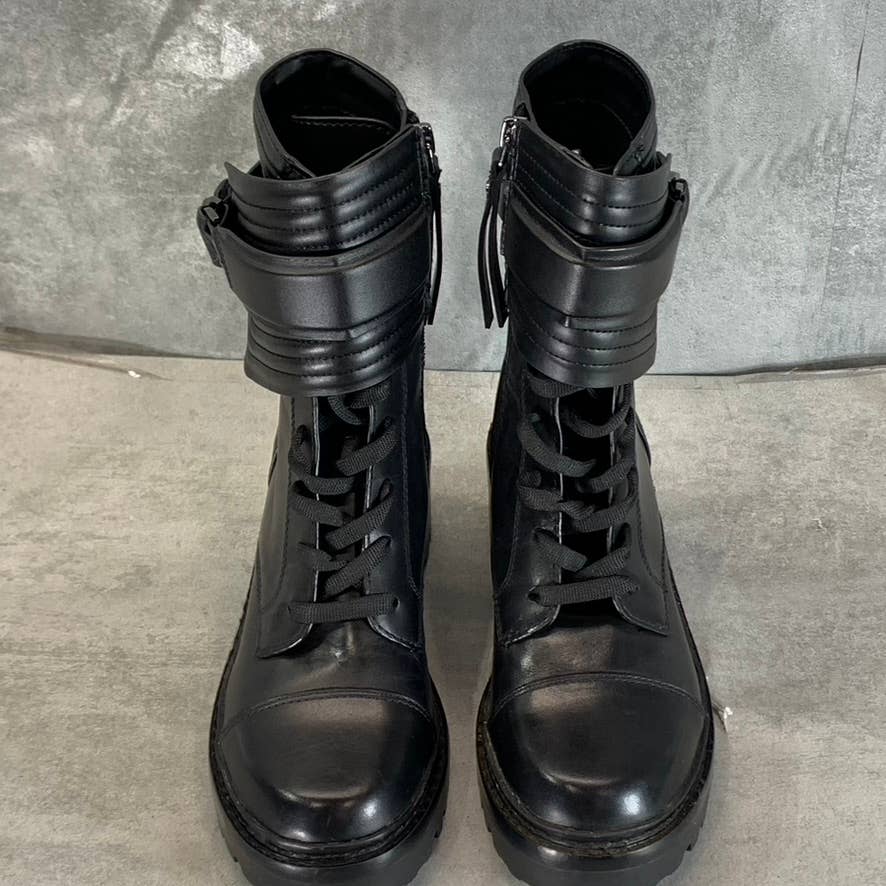 DKNY Women's Black Basia Buckle Quilted Lace-Up Block-Heel Combat Boots SZ 5.5