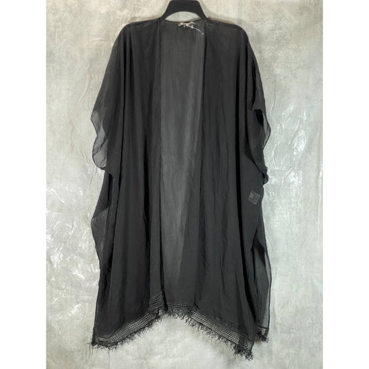 INC INTERNATIONAL CONCEPTS Women's Black Open-Front Fringe Kimono Coverup SZ OS