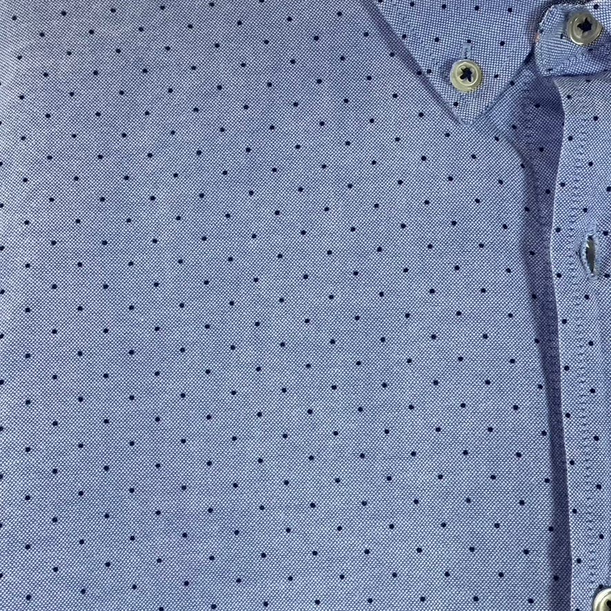 ZARA Men's Light Blue Mini Dot Printed Slim-Fit Button-Up Cotton Shirt SZ L