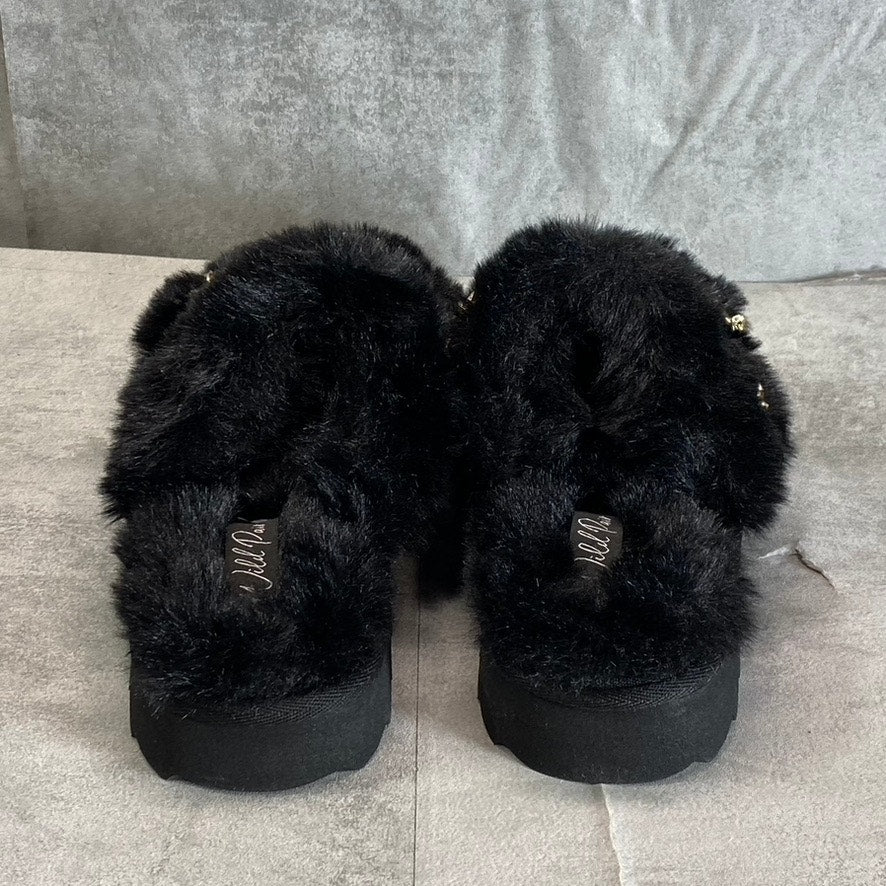 WILD PAIR Women's Black Paiyge Chain Faux-Fur Slide Slip-On Slippers SZ 6
