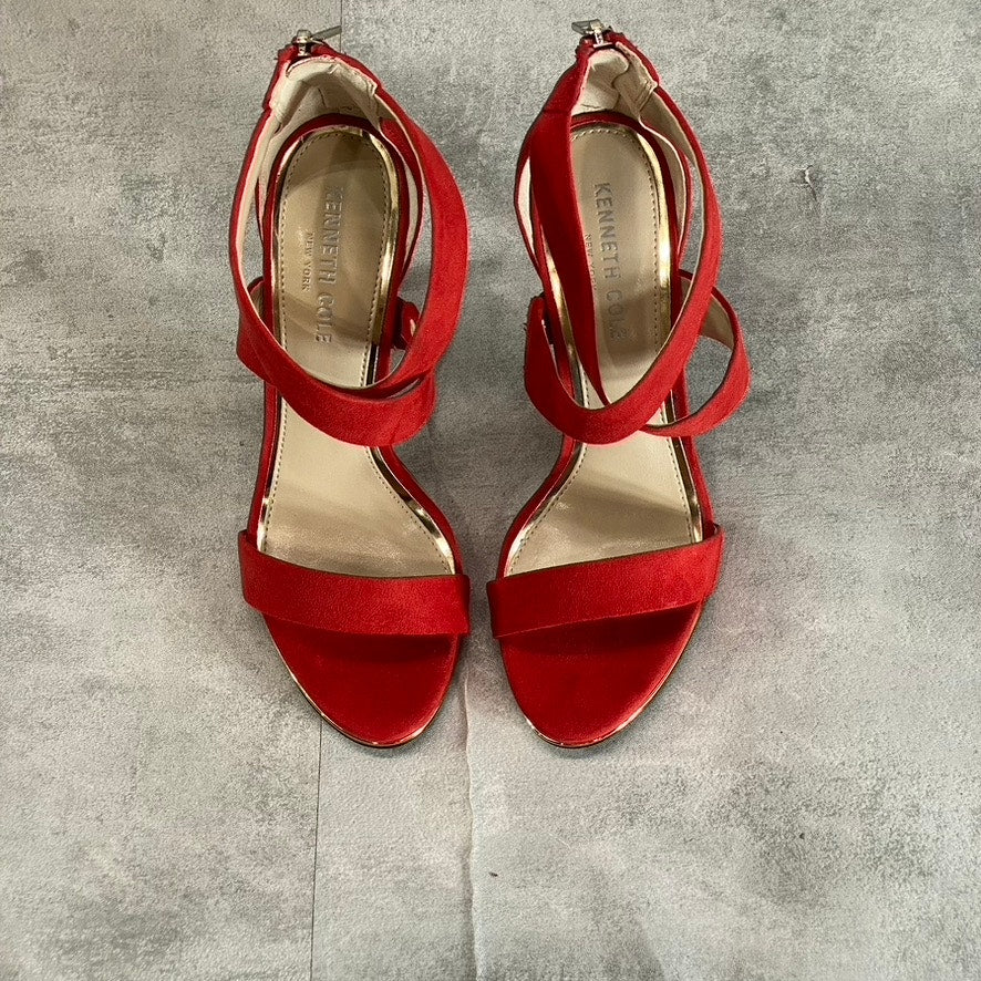 KENNETH COLE NEWYORK Women's Red Brooke Cross Heeled Round-Toe Dress Sandals SZ 6.5
