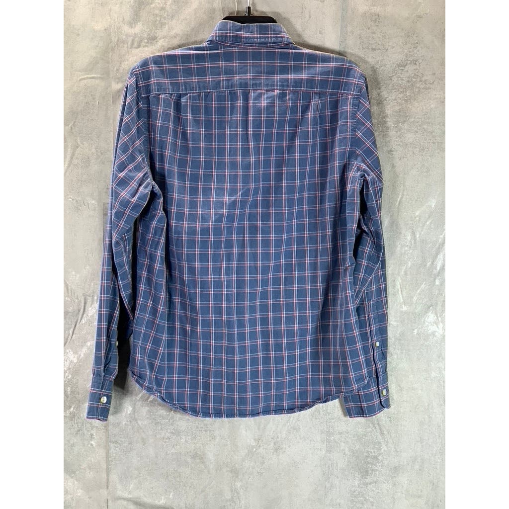 J.CREW Men's Blue Plaid Washed Casual Tailored-Fit Button-Up Shirt SZ S