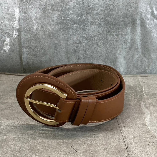 UNBRANDED Women's Brown Faux-Leather Single Prong Double-Loop Belt SZ S