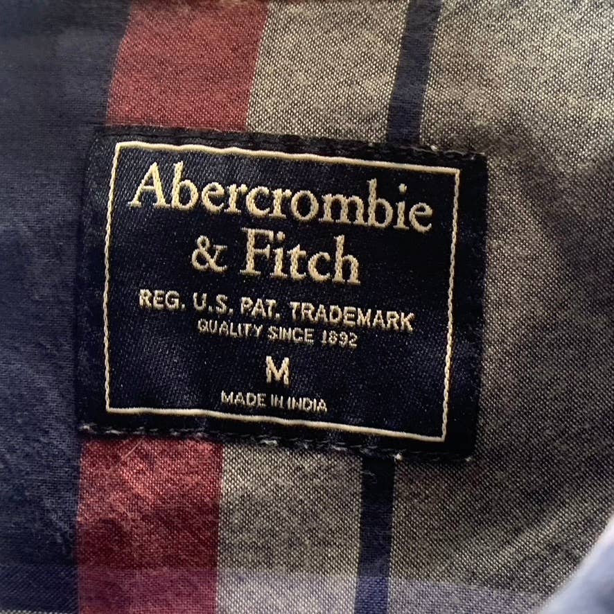 ABERCROMBIE & FITCH Men's Navy/Pink Madras Large Check Button-Up Shirt SZ M