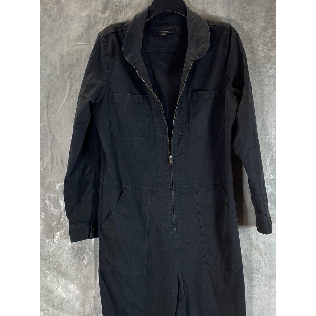 J BRAND Women's Black Solid Arkin Long Sleeve Zipper-Hem Playsuit SZ L