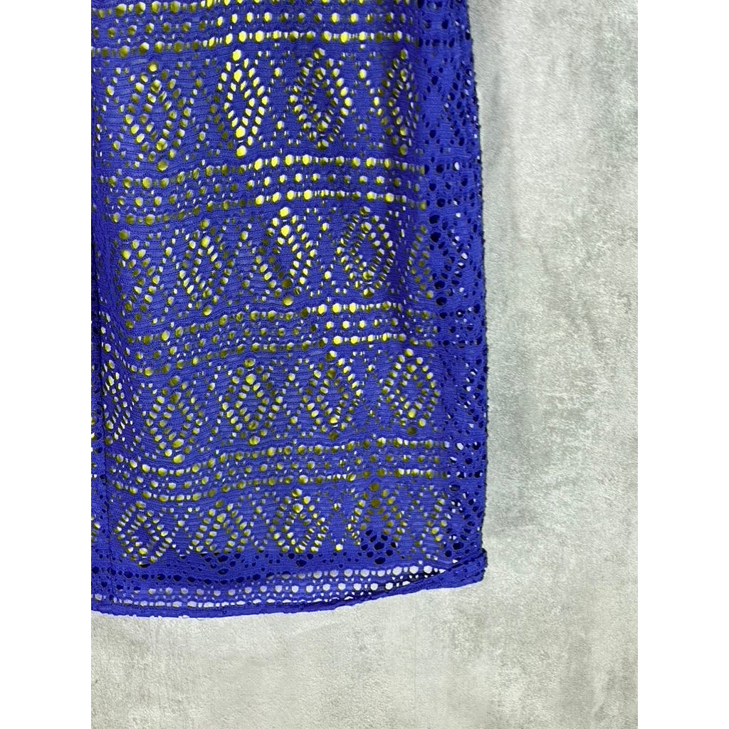 MARC NEW YORK ANDREW MARC Women's Dark Blue Lace V-Neck 3/4 Sleeve Dress SZ M