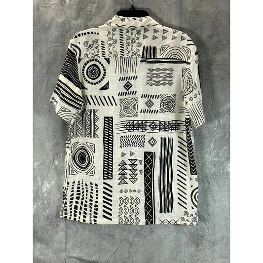 ZARA Men's White/Black Geometric Printed Button-Up Short-Sleeve Shirt SZ M