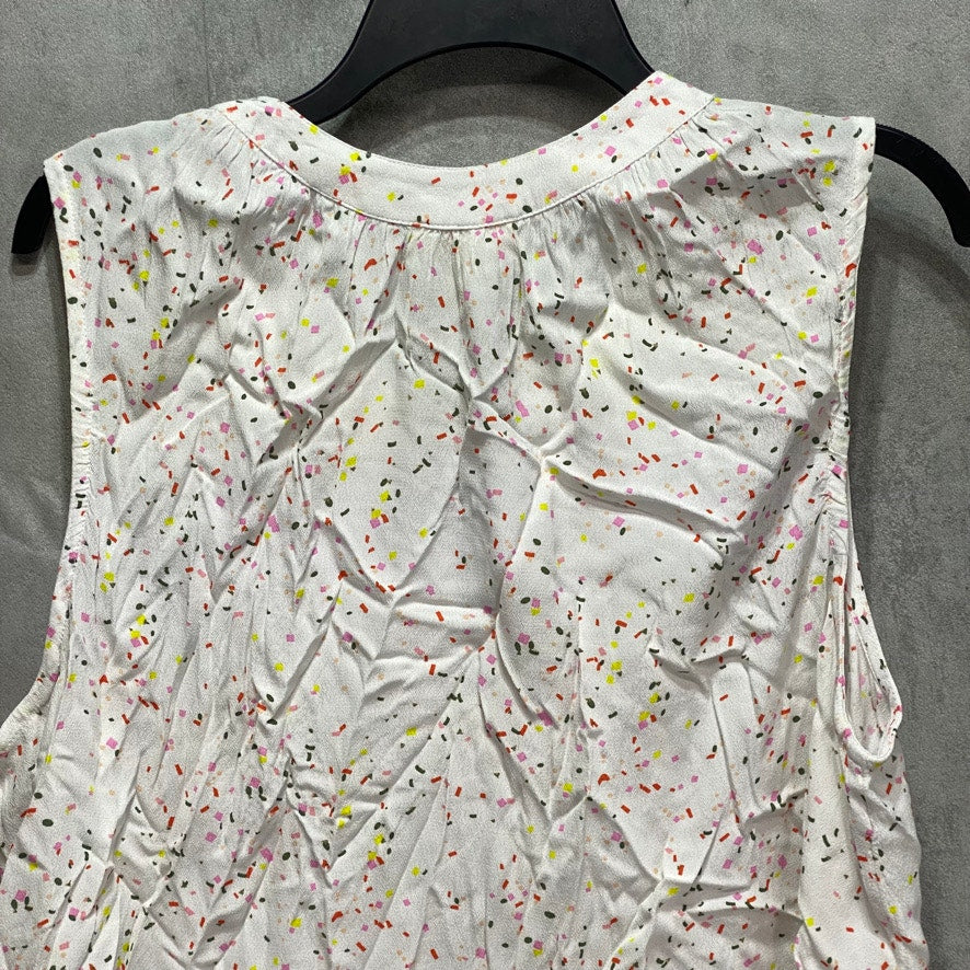 STYLE & CO White Confetti-Print Split-Neck Tassel Tank Top SZ 2XL