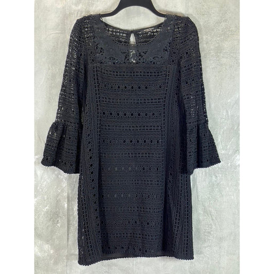 NANETTE LEPORE Women's Black Crochet Flutter-Sleeve Mini Dress SZ 4