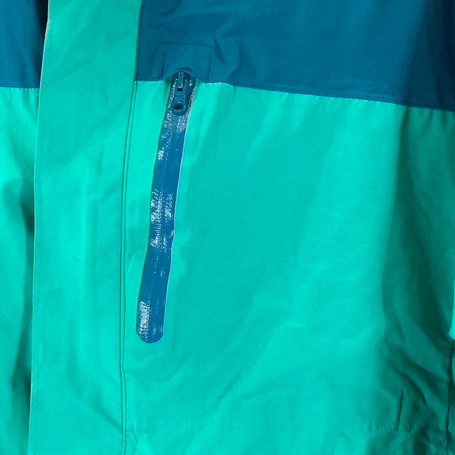LANDS' END Men's Aqua Green Colorblocked Zip-Up Hooded Waterproof Jacket SZ M