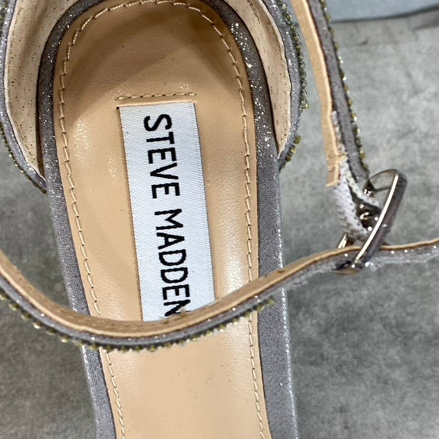 STEVE MADDEN Women's Silver Rhinestone Tiaa Square-Toe Two-Piece Sandals SZ 7