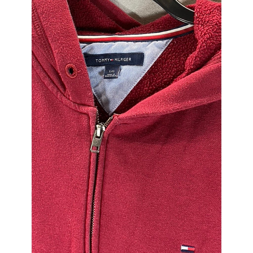 TOMMY HILFIGER Men's Red Casual Zip-Up Fleece Hooded Sweatshirt SZ L