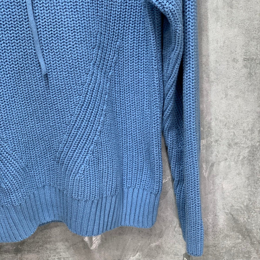 STYLE & CO Blue Ribbed Drawstring Hooded Long Sleeve Pullover Sweater SZ M