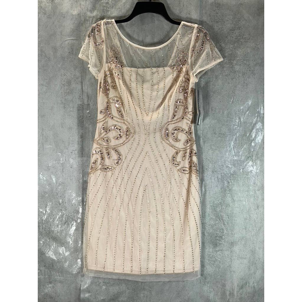 PAPELL STUDIO By ADRIANNA PAPELL Women's Flaxen Illusion Beaded Mini Dress SZ 6