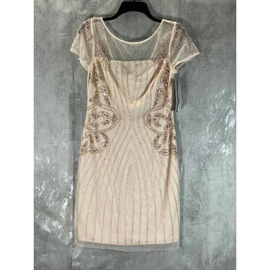 PAPELL STUDIO By ADRIANNA PAPELL Women's Flaxen Illusion Beaded Mini Dress SZ 6