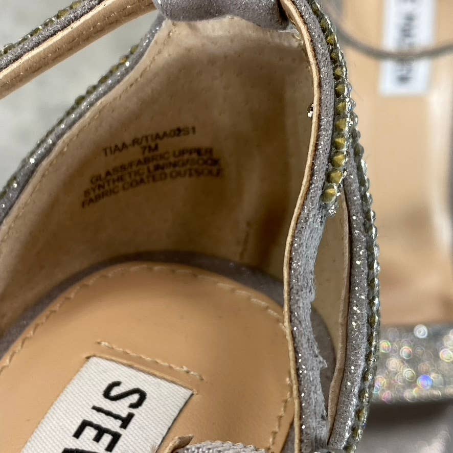 STEVE MADDEN Women's Silver Rhinestone Tiaa Square-Toe Two-Piece Sandals SZ 7