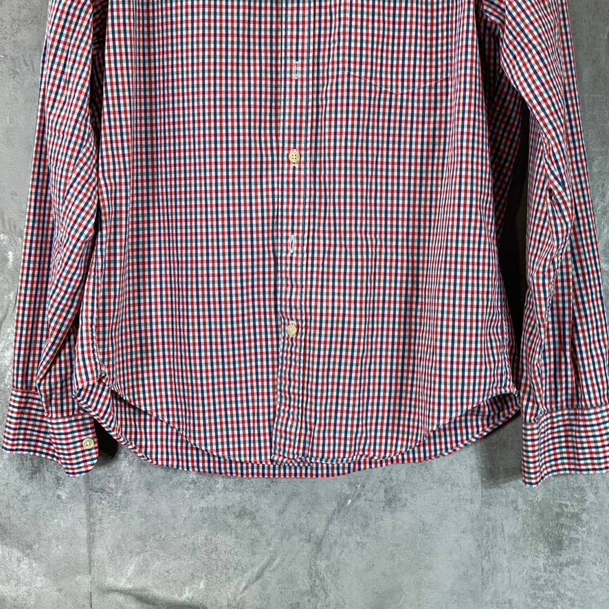 J.CREW Men's Blue/Red Gingham Slim-Fit Lightweight Button-Up Shirt SZ L