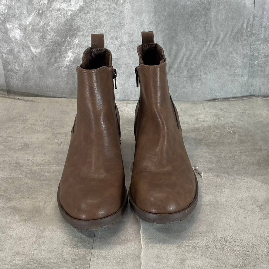STYLE & CO Women's Brown Smooth Gladyy Side-Zip Block-Heel Ankle Boots SZ 6.5