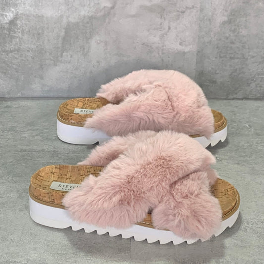 STEVEN NEW YORK Blush Cado Faux Fur Slide Sandals SZ 8.5