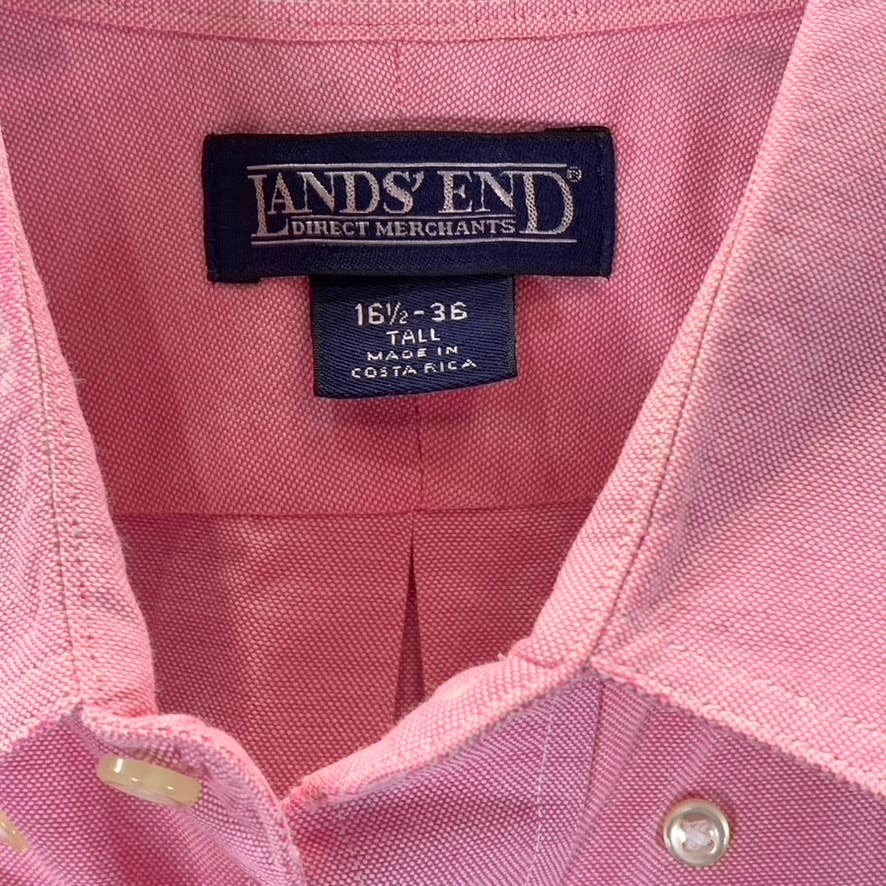 LANDS' END Men's Tall Red Textured Long Sleeve Button Up Dress Shirt SZ 16.5-36