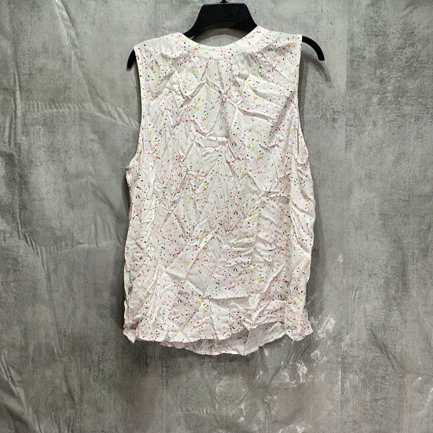 STYLE & CO White Confetti-Print Split-Neck Tassel Tank Top SZ 2XL