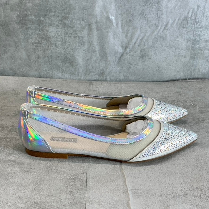 NINE WEST Women's Silver Bogus Rhinestone Embellished Pointed-Toe Mesh Flats SZ7
