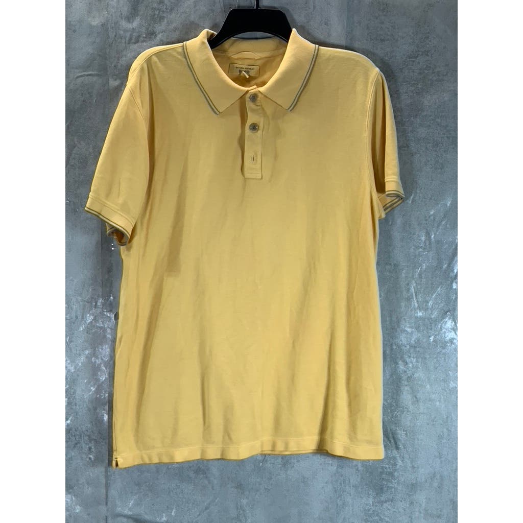 BANANA REPUBLIC Men's Yellow Garment Dye Textured Short Sleeve Polo Shirt SZ L