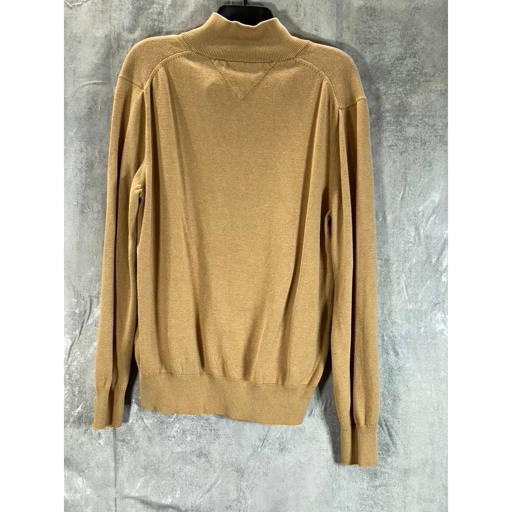 TOMMY HILFIGER Men's Tan Signature Solid Quarter-Zip Pullover Sweater SZ L