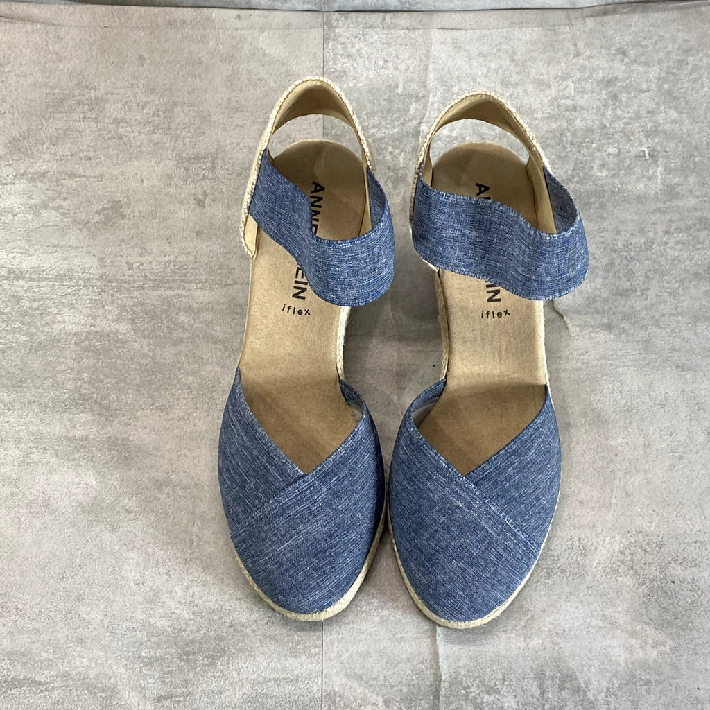 ANNE KLEIN Women's Denim Zoey Closed-Toe Slip-On Espadrille Wedge Sandals SZ 8