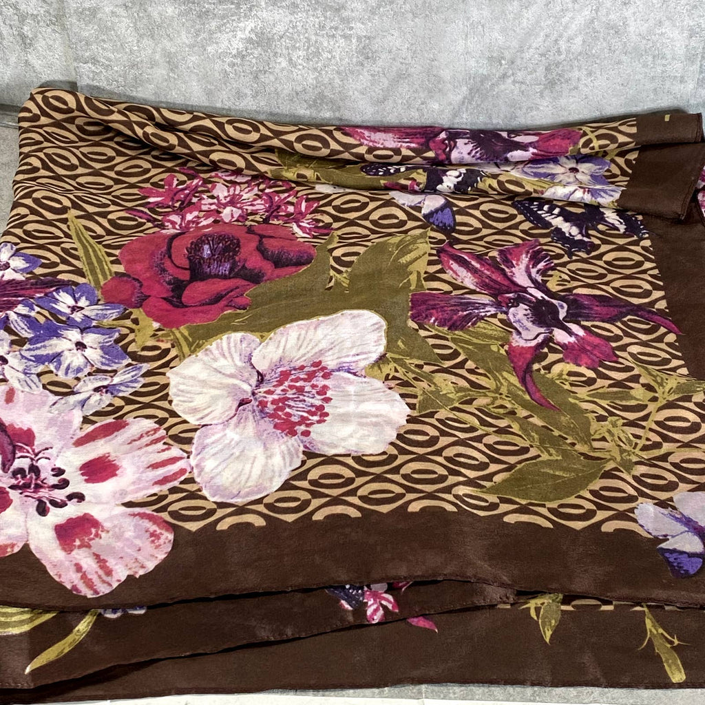 GIANI BERNINI Women's Brown Floral-Print Square Loop Scarf SZ OS