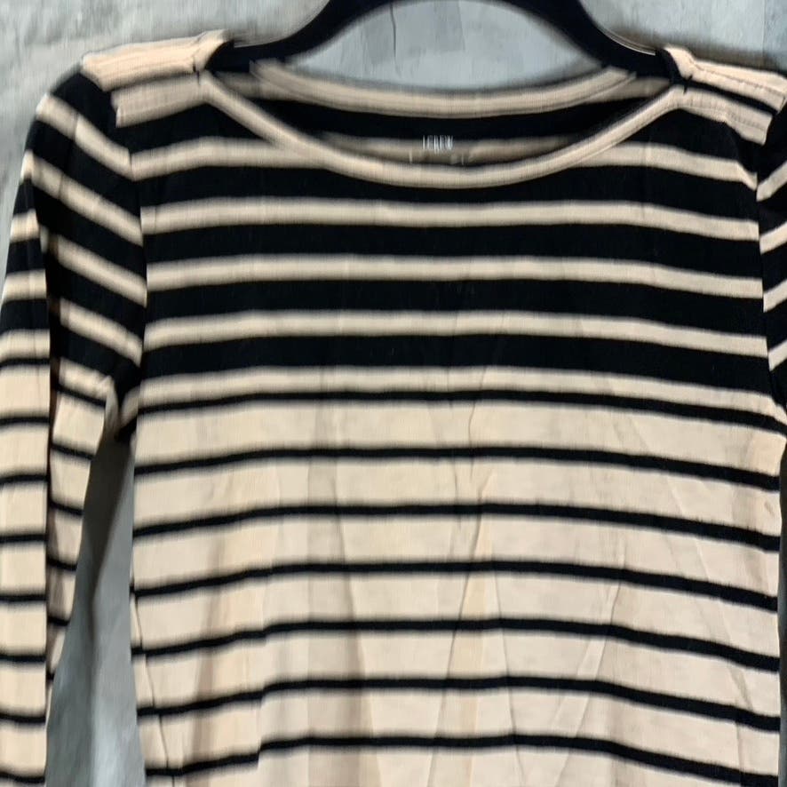 J.CREW Factory Women's Black/Tan Striped Artist Crewneck Long Sleeve Top SZ XS