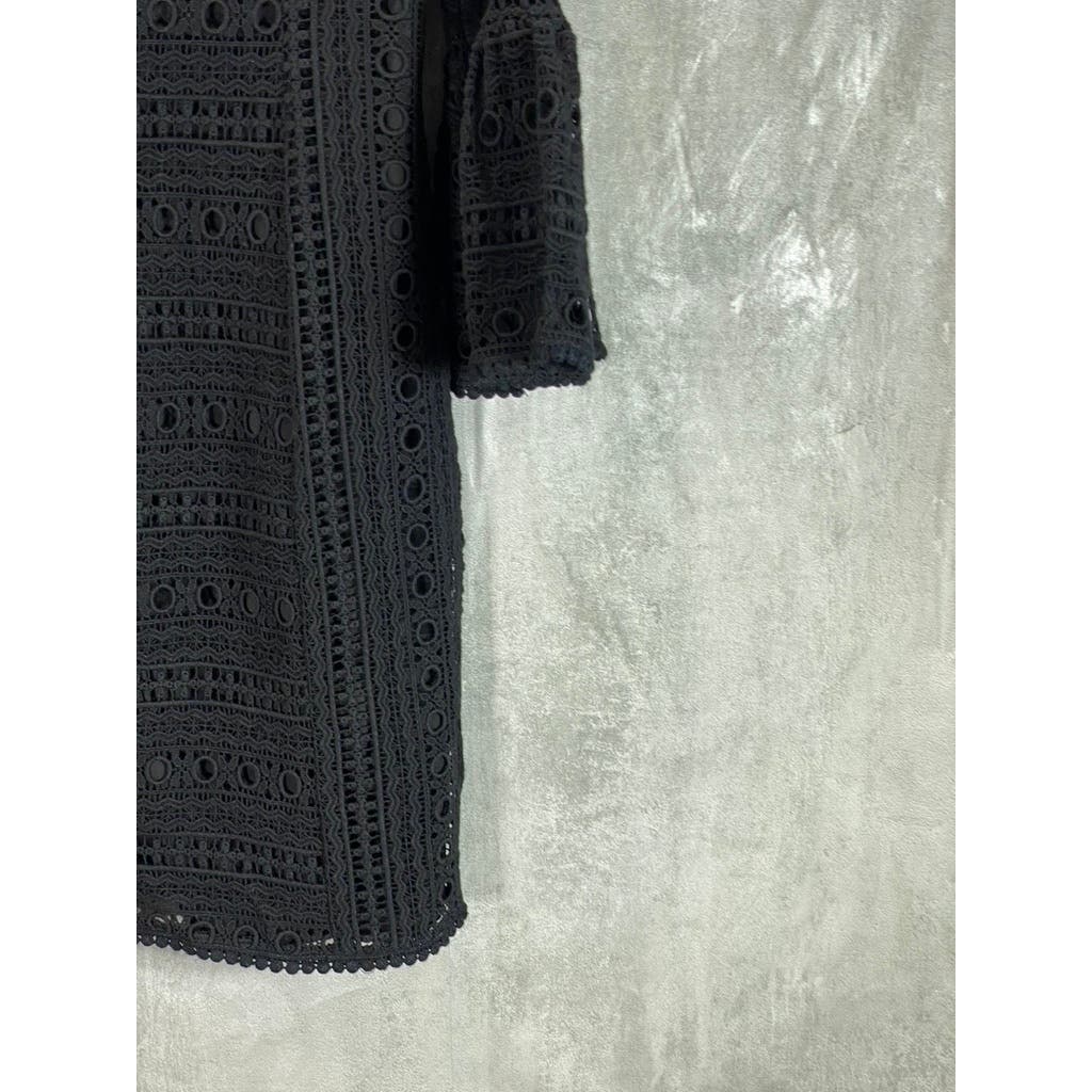 NANETTE LEPORE Women's Black Crochet Flutter-Sleeve Mini Dress SZ 4