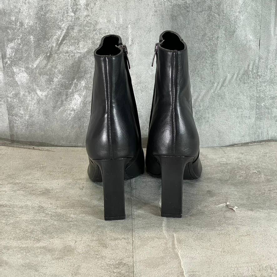 NINE WEST Women's Black Leather Jozy Square-Toe Heeled Booties SZ 9