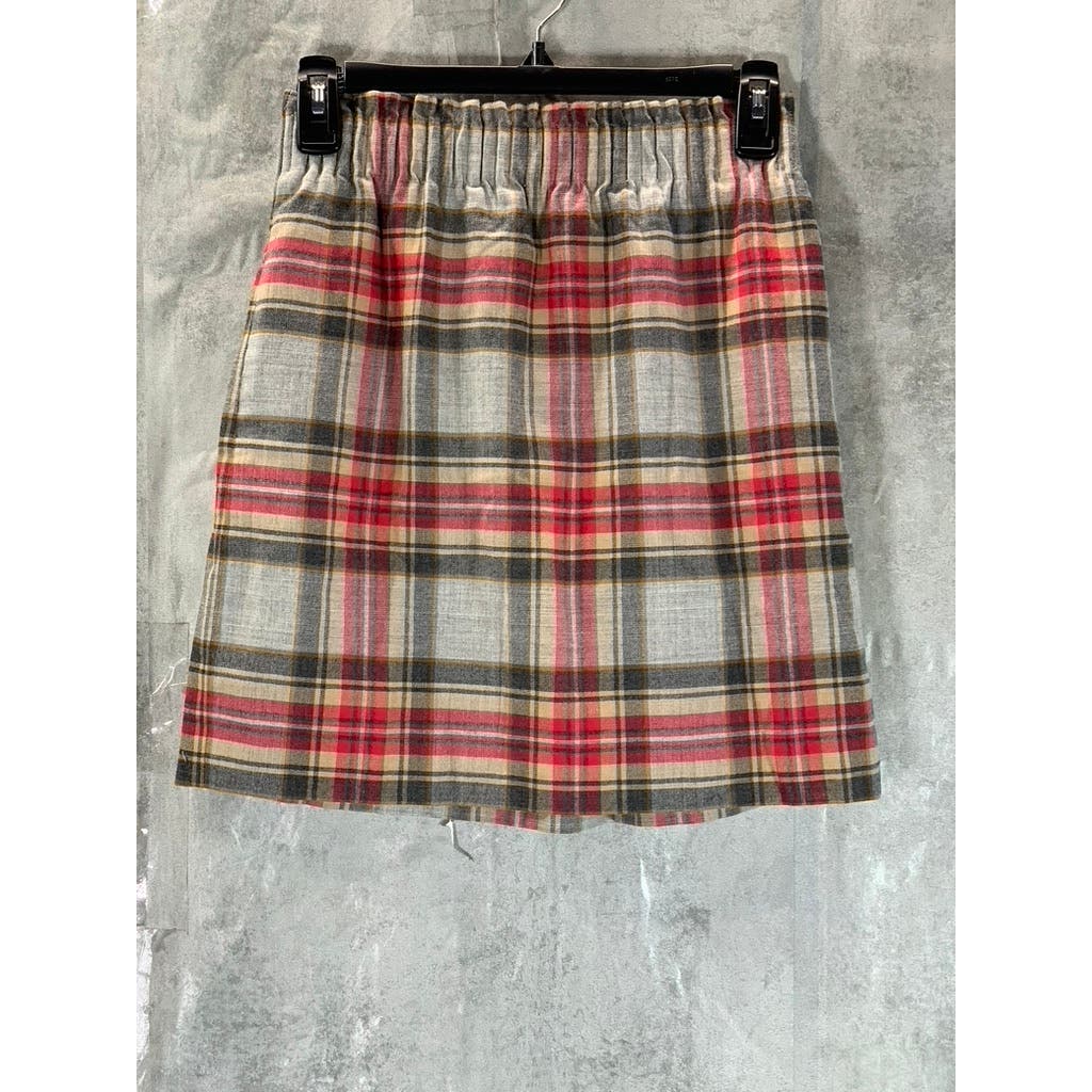 J.CREW Factory Women's Grey Plaid Elasticized Wool Sidewalk Pull-On Skirt SZ 0