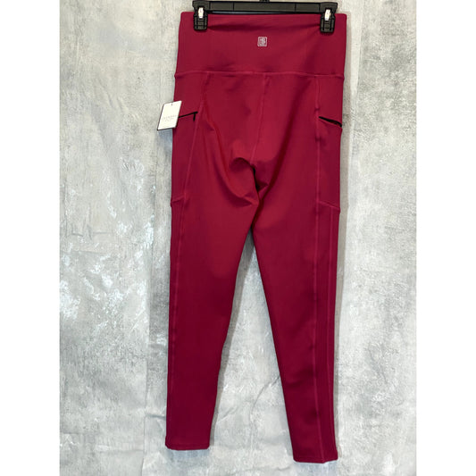 LAUNDRY By Shelli Segal Women's Solid Berry Zipper Media Pocket High-Rise Leggings SZ L