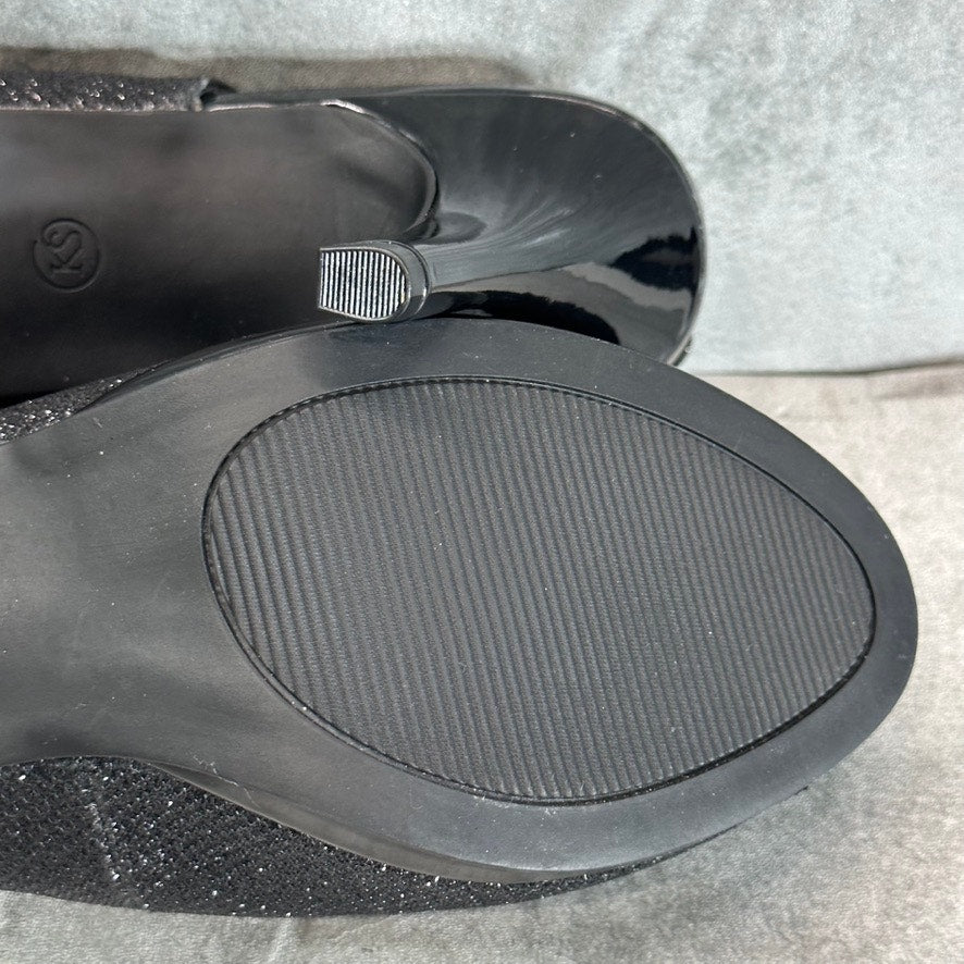 KAREN SCOTT Women's Black Glitter Breena Peep-Toe Slingback Pumps SZ 8.5