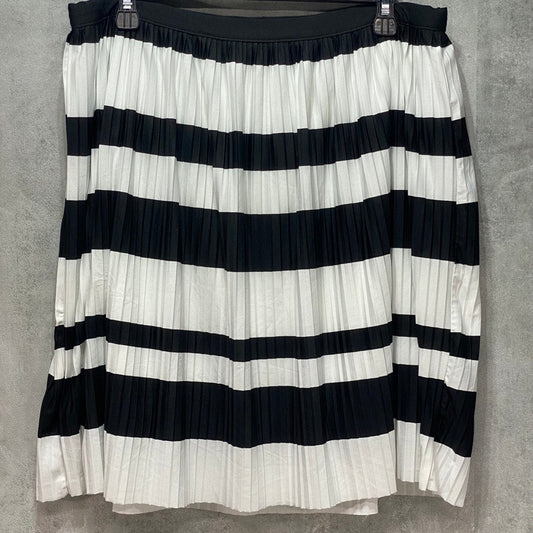 H&M Women's Black/White Pleated Striped Knee-Length Pull-On Casual Skirt SZ L