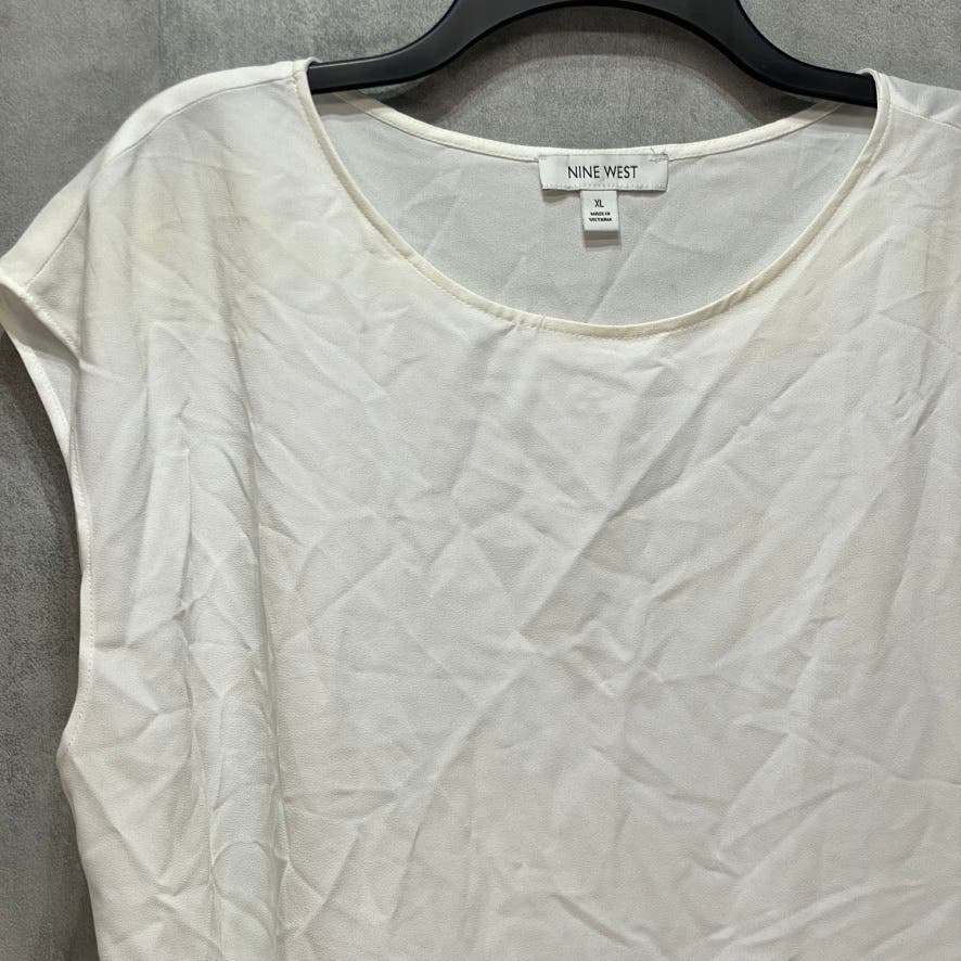 NINE WEST White High low Short Sleeve Top SZ XL