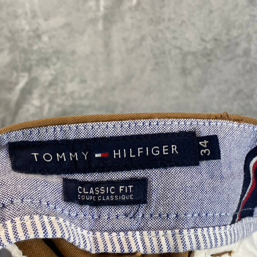 TOMMY HILFIGER Men's Khaki Classic-Fit Th Flex Flat-Front Shorts SZ 34