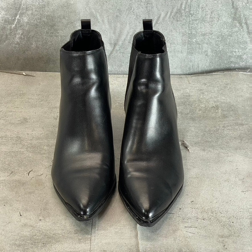 MARC FISHER Women's Black Faux-Leather Mady Pointed-Toe Chelsea Boots SZ 8.5